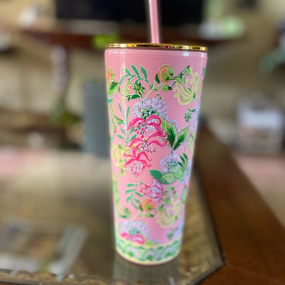 Lilly Pulitzer Vibrant Pink Tumbler with Floral Design
